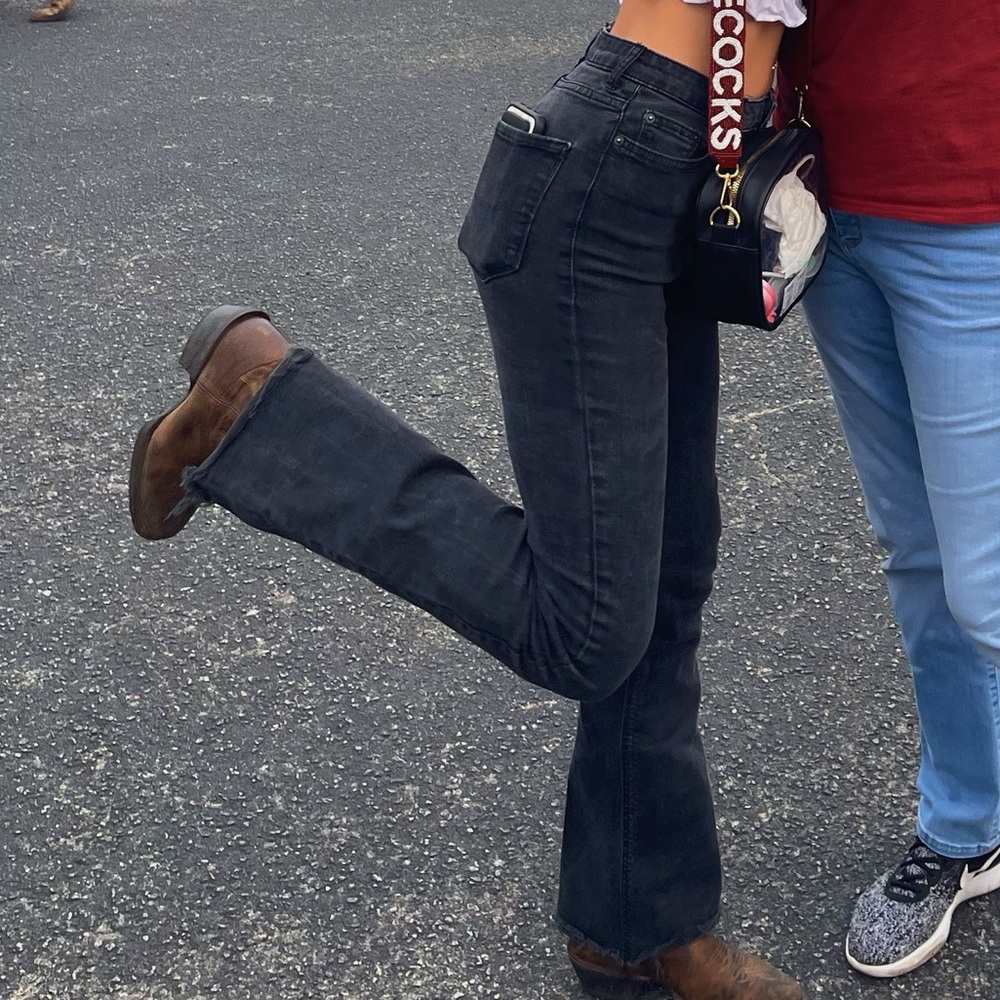 Zara Black Distressed Flare Denim Jeans